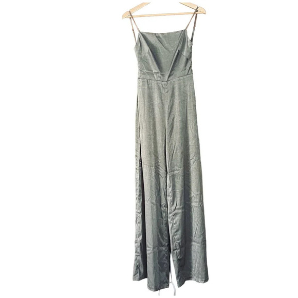 Mistress Rocks Serve It Jumpsuit Satin Sleeveless Wide Leg Khaki Size Small NEW - Picture 3 of 10